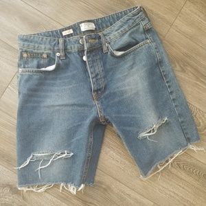 Distressed denim shorts